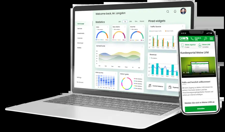 Referenz LVM Versicherung Influencer-Seite-Mockups auf MacBook Pro und iPhone